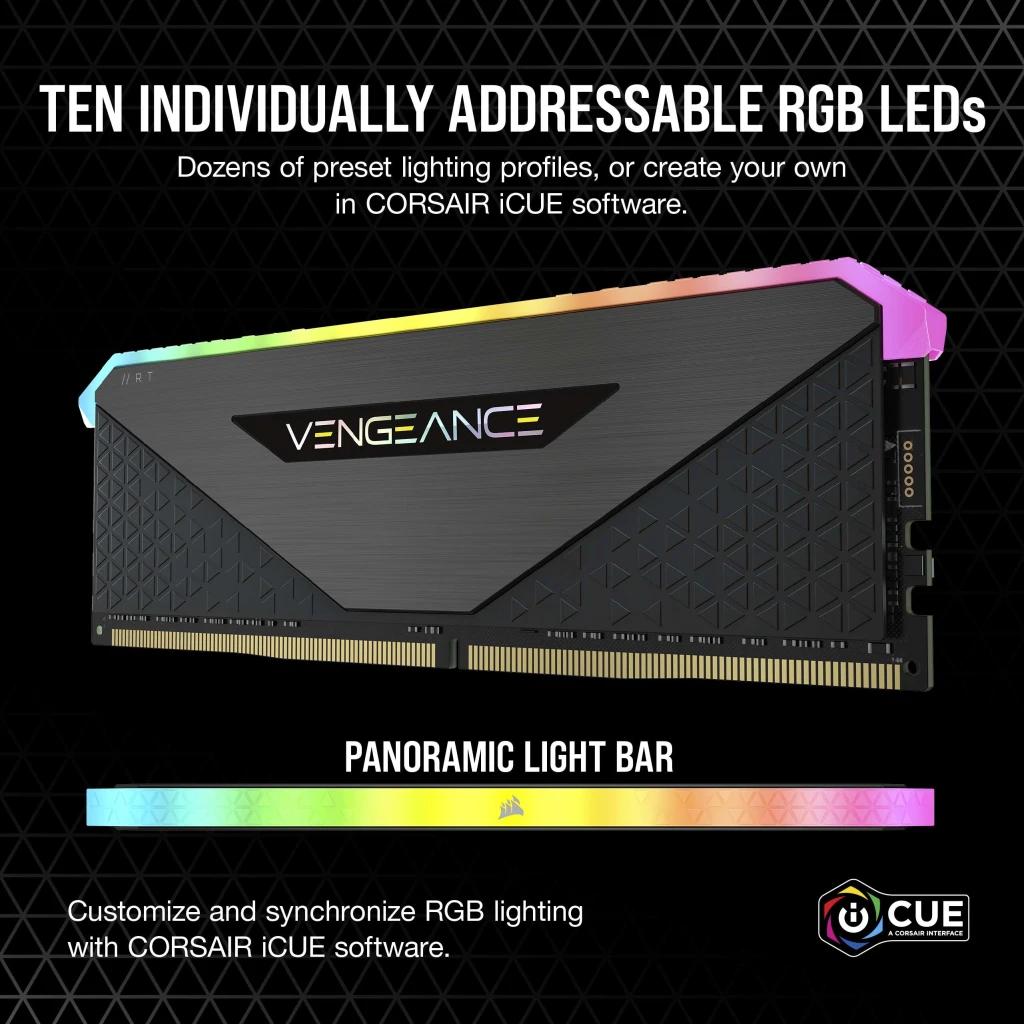  CORSAIR VENGEANCE RGB RT BLACK DDR4 RAM 32GB (2x16GB) 3200MHz