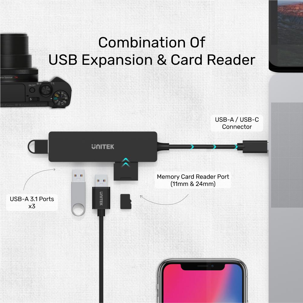 UNITEK uHUB Q4+ 5-in-1 USB-C Hub with Dual Card Reader