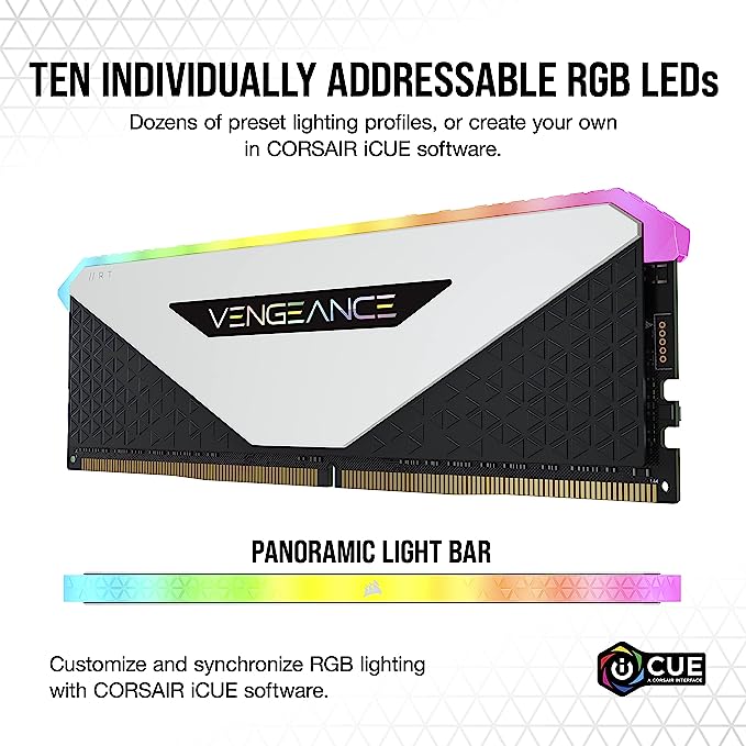 CORSAIR VENGEANCE RGB RT WHITE DDR4 RAM 16GB (2x8GB) 3200MHz