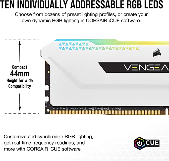 CORSAIR VENGEANCE RGB PRO SL WHITE DDR4 RAM 16GB (2x8GB) 3200MHz