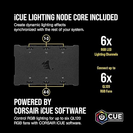 CORSAIR QL Series, QL120 RGB, 120mm RGB LED Fan, Triple Pack with Lighting Node CORE