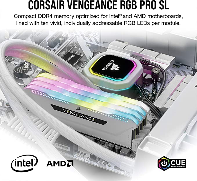 CORSAIR VENGEANCE RGB PRO SL WHITE DDR4 RAM 16GB (2x8GB) 3200MHz