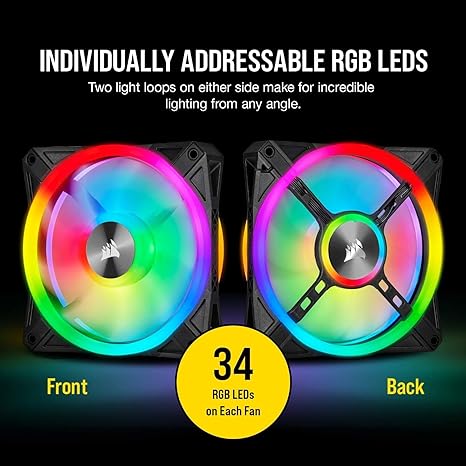 CORSAIR QL Series, QL120 RGB, 120mm RGB LED Fan, Triple Pack with Lighting Node CORE